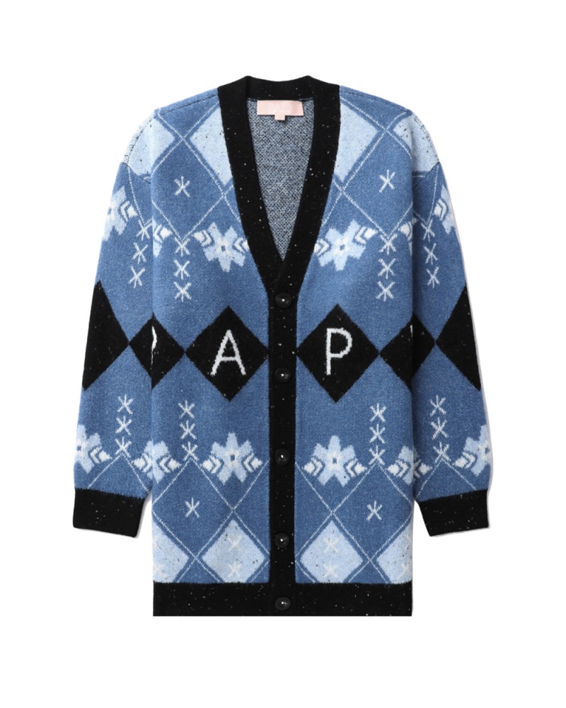 Vestes Bape Checked cardigan Bleu Femme | PMB-89890511